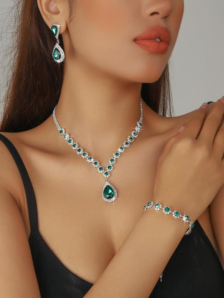 Elegant Rhinestone Zirconia Necklace & Jewelry Set for Bridal & Evening Wear