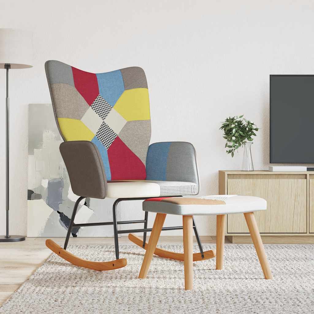 Vidaxl Fotel Bujany Z Podnóżkiem, Patchwork, Obity Tkaniną