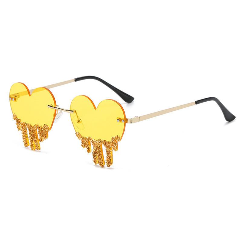 

Trendy Heart-shaped Blue Lens Sunnies Women s Rhinestone Rimless Sunglasses Chic Diamond Eyewear StyleG