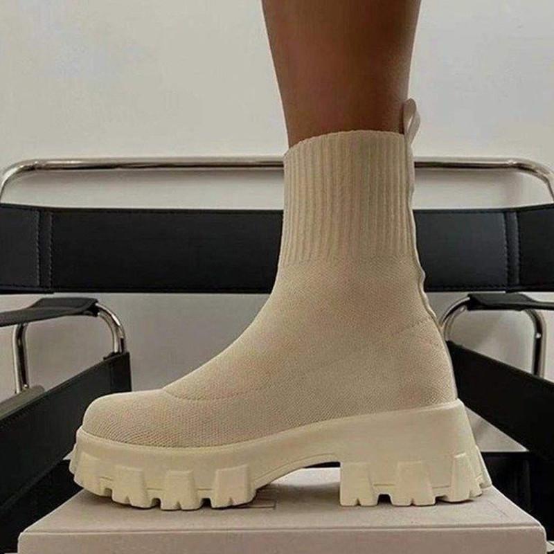 Calzature Autunno Inverno Taglia Grande Stivali da Donna Lavorati a Maglia con Suole Spesse e Comodi Stivali da Donna con Gambale Basso