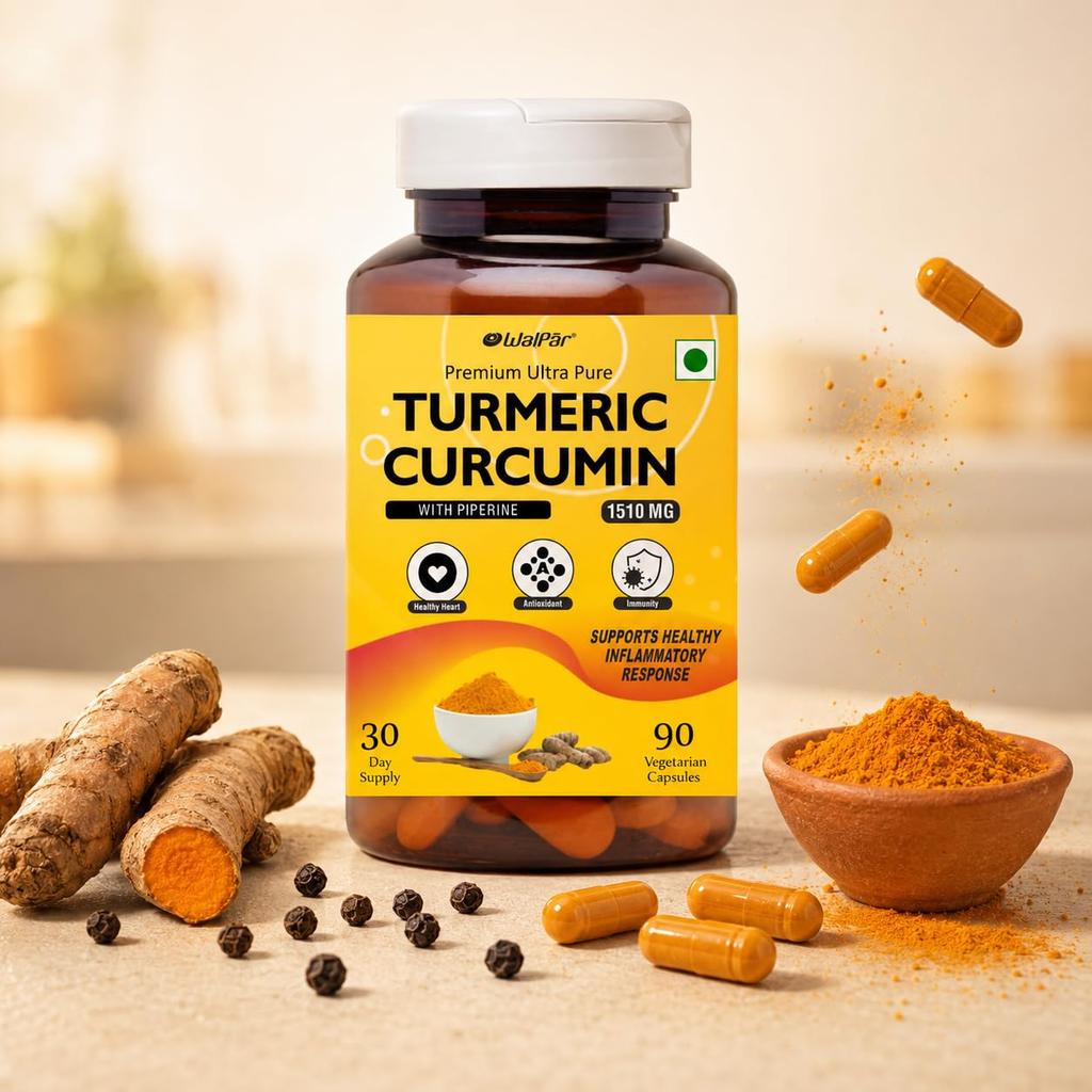 WALPAR Organic Curcumin Turmeric with Piperine Bioperine - 1510mg 90 Capsules