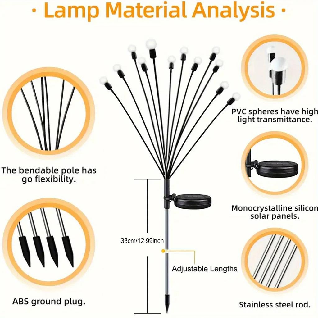 6/8/10LEDs Solar Firefly Lights Garden Firework Warm Lights Outdoor Waterproof Firefly Lawn Lamps Patio Pathway Decoration