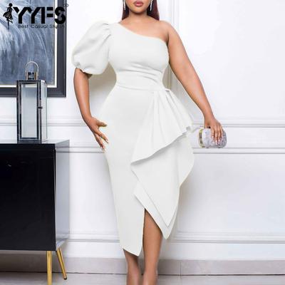 Women's Fashion Summer Spring Solid Color Print Short Sleeve Oblique Collar High Waist Casual Dresses