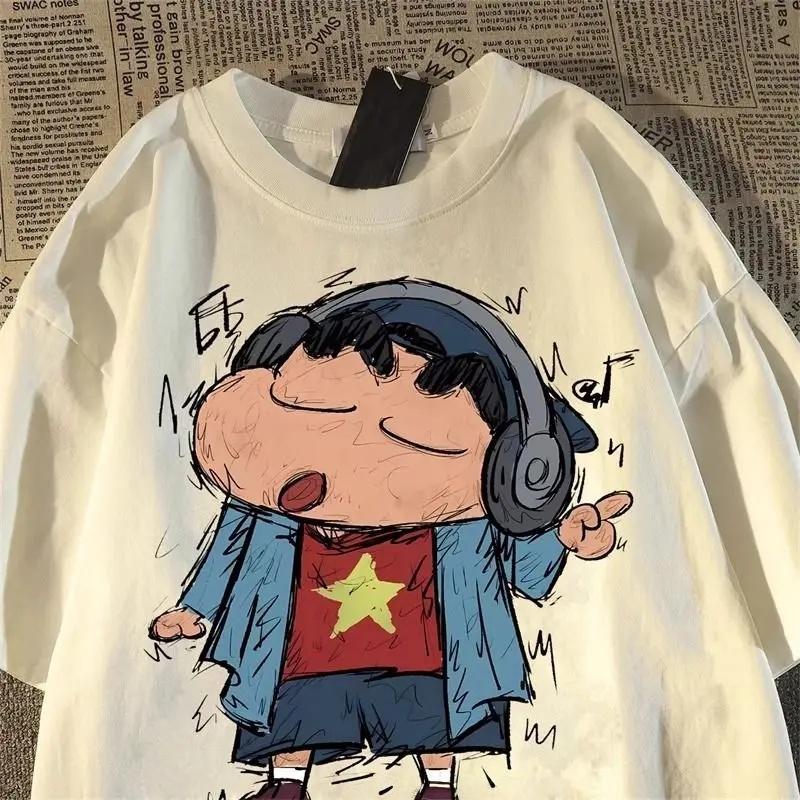 Crayon Shin Chan Fun Retro Cartoon Tshirt Summer Loose Street Couple Top Cute Printed Versatile Item Retro Street Style S