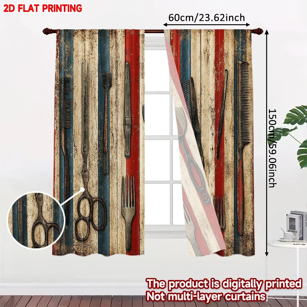 2D flat printing 2pcs Drapes Retro hairdressing elements Digital Printed Polyester Drapes Festive Holiday Perfect for Festive