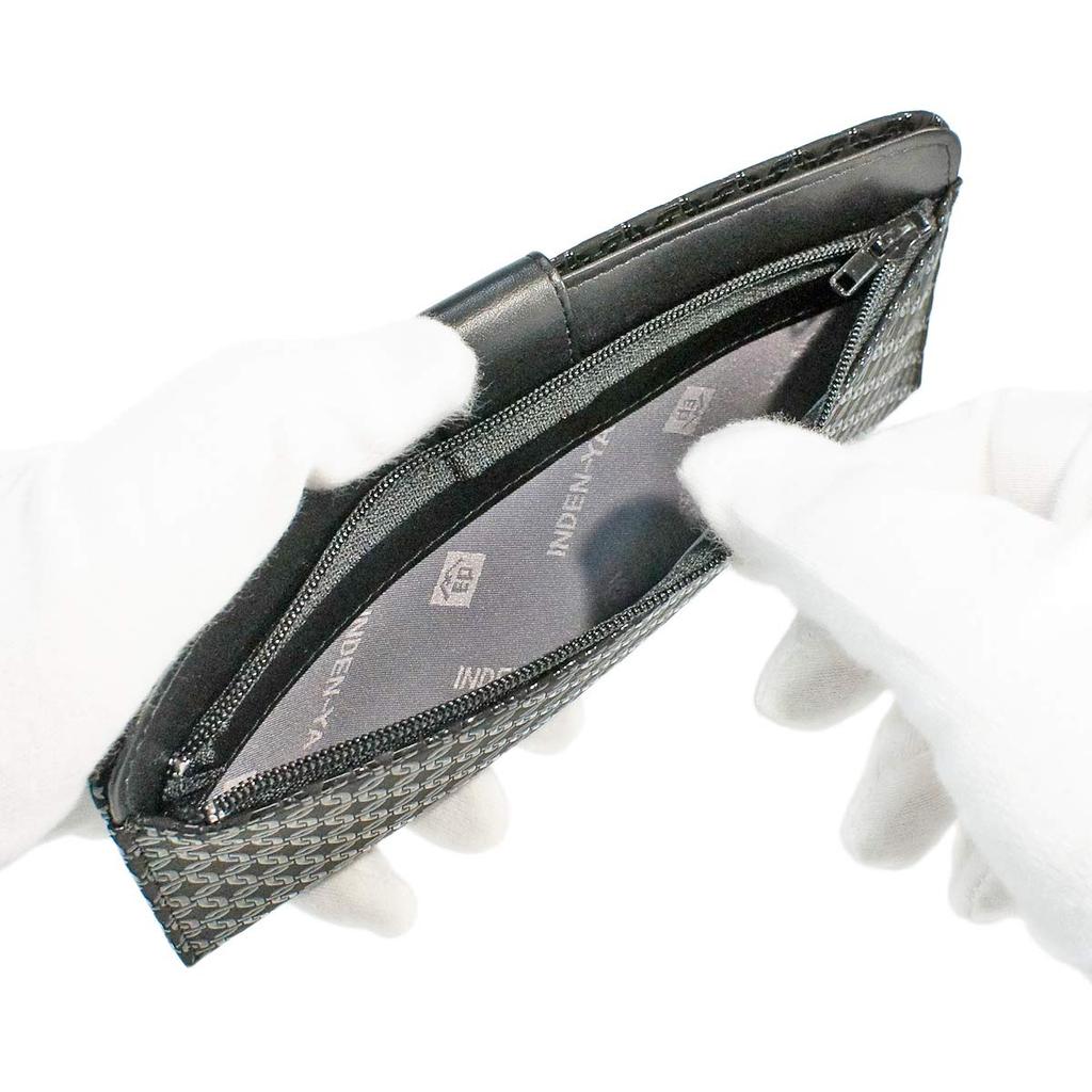 Inden Long Bundle Black X Black Small Ring Chain [Indenya] Wallet, L, Thin, Deerskin, Lacquer, 2107-01-177