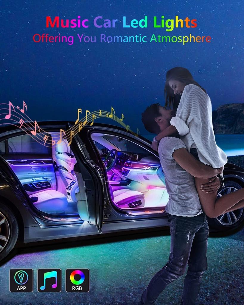 Car LED Strip Ambient RGB Full for Interior Ambient Ambient Remote App Timer Music USB Cigarette Lighter Dual Power 12V 48SMD Light, Footlight, Light,