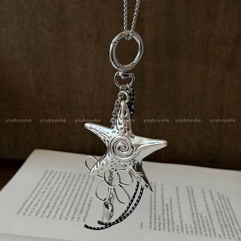 Silver Star Flower Pendant Necklace Women's Retro Niche Light Luxury Fashion Versatile Personality Premium Temperament Jewelry