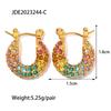 New Lava Hammered Colorful Zircon Earrings 18K Stainless Steel Gold Plated Chunky Hoop Earrings