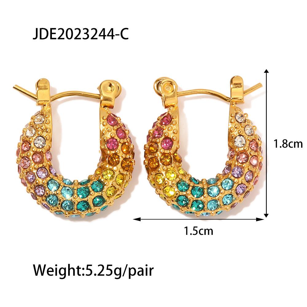 New Lava Hammered Colorful Zircon Earrings 18K Stainless Steel Gold Plated Chunky Hoop Earrings Ins Style
