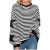 Women's Crew Neck Long Sleeve Sweatshirt A Line Fit Striped Star Patchwork Casual Spring Pullover Top
