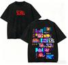 T-shirt Nera Lavata Oversize in Cotone con Stampa a Griglia Personaggi Anime Dandadan 2026 Casual Streetwear per Fan