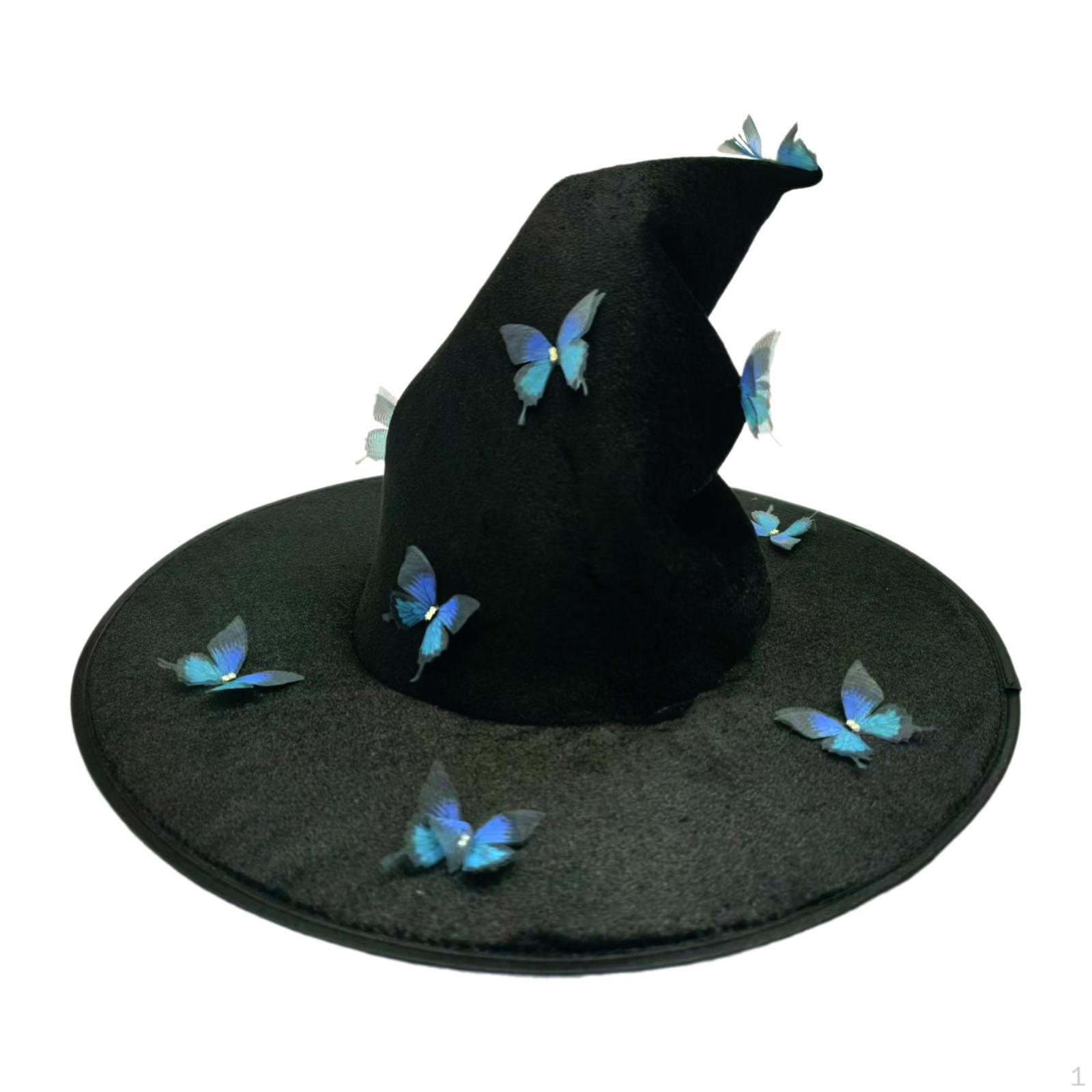 

Halloween Witch Hat Creative Photo Props for Club Stage Performance Dress up Blue Butterfly