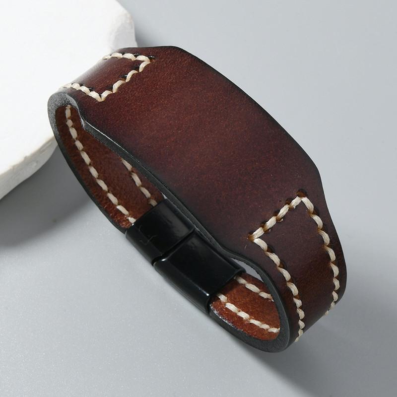 Cowhide Bracelet Retro Men's Wide Leather Watchband Biker Cuff Wristband Bracelet