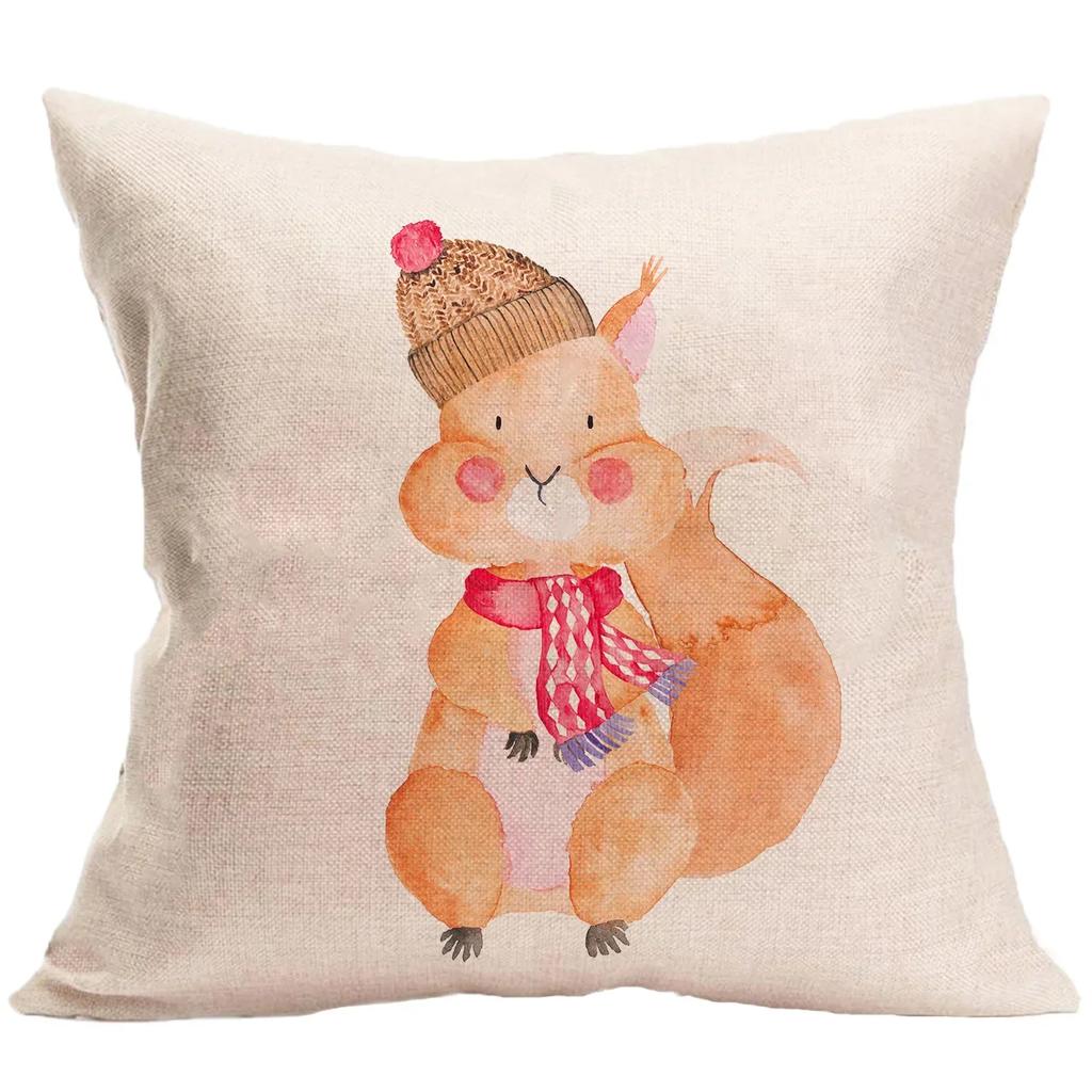 Winter Forest Cartoon Animals Linen Pillowcase Home Living Room Sofa Car Office Cushion Cover 45*45Cm