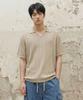 AGOD V-Neck Collared Short Sleeve Knit Shirt [Beige]