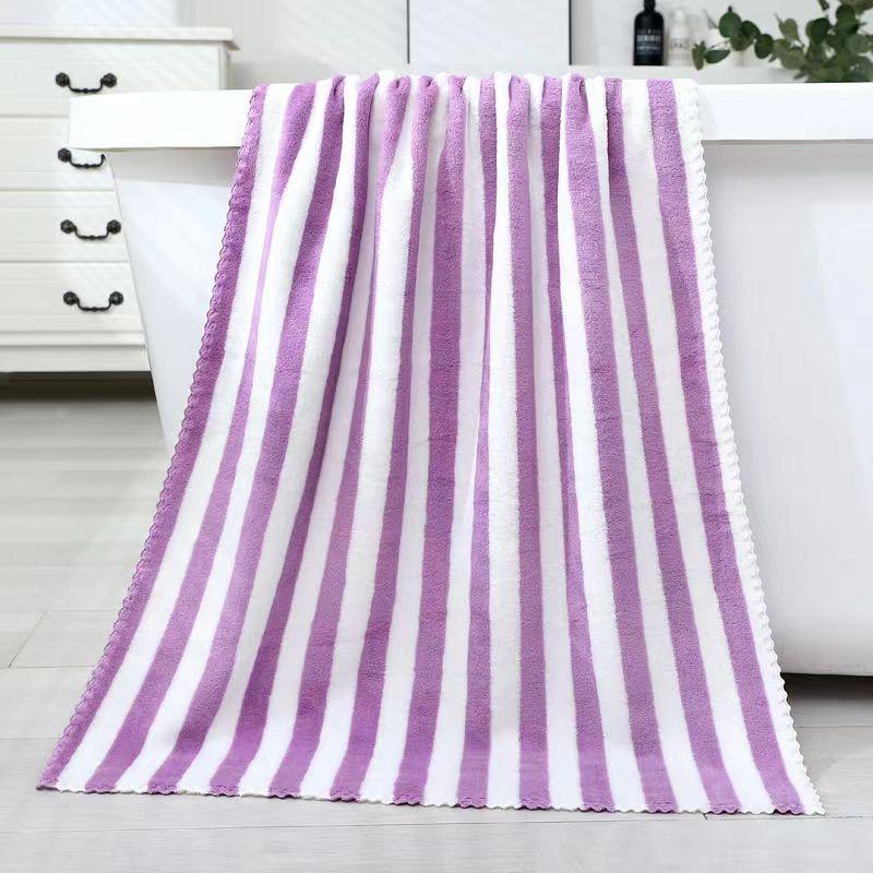 Thick Towel Absorbent Facial Towel Striped Coral Velvet Bath Towel Quick Drying Beach Towel Household Motion Bath Bath Towel