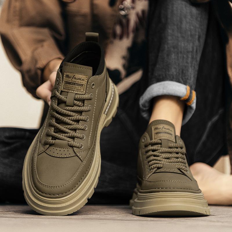 High-top new British-style retro mid-top thick-soled heightening board shoes, comfortable soft-soled casual trendy shoes