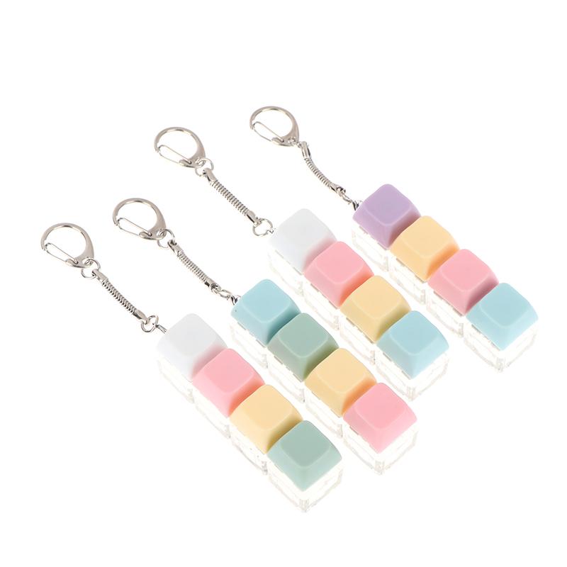 Macaron Color Keyboard Key Toy Diy Button Keycap Sensory Keychain Decompression Toys Mechanical 4Key Toy For Adult Gifts