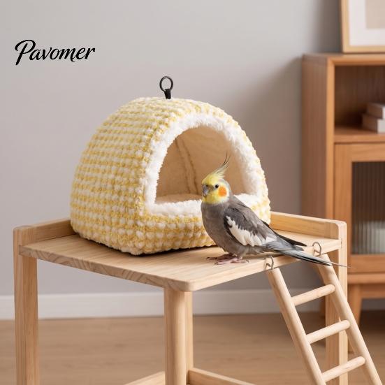 Plush Hanging Bird Nest Parrot Bed, Winter Sleeping Hut, Cozy Fleece Hideout Cage Cave Accessory for Cockatiels Budgies Lovebirds Small Birds
