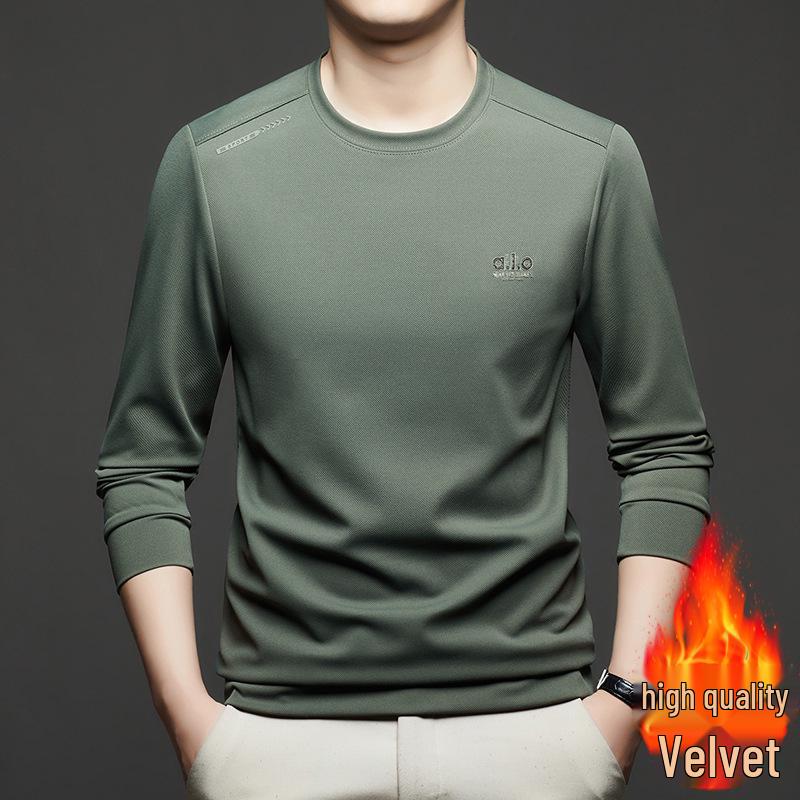 

Men s Round Neck Pullover Hoodie - Thick, Velvet-Lined Winter Warmth for Middle-Aged & Elderly - Simple, Fashionable, Casual Base Layer XL зелений