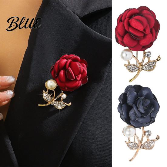 Stylish Brooch Faux Pearl Fabric Rose Artificial Flower Pin