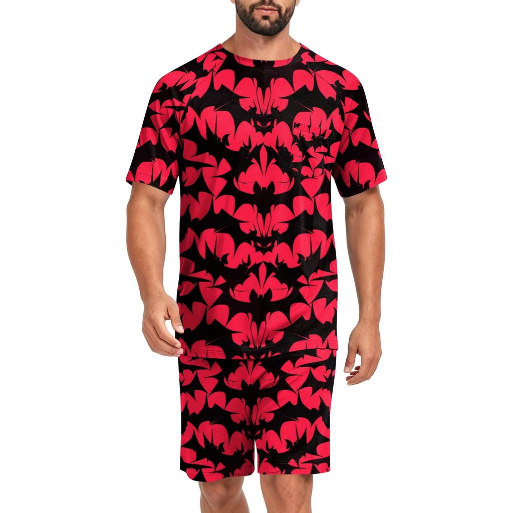 Men's Halloween Casual Pajama Set Short Sleeve Top and Shorts Comfortable Homewear Two Piece Lounge Set for Relaxation