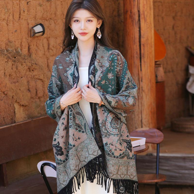 

Шарф женский новый богемный стиль Юньнань Дали путешествие имитация кашемира шаль женская художественная кешью цветок накидка 65*190cm