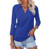 Women's Casual V-Neck Three-Quarter Sleeve Blouse with Print for Summer