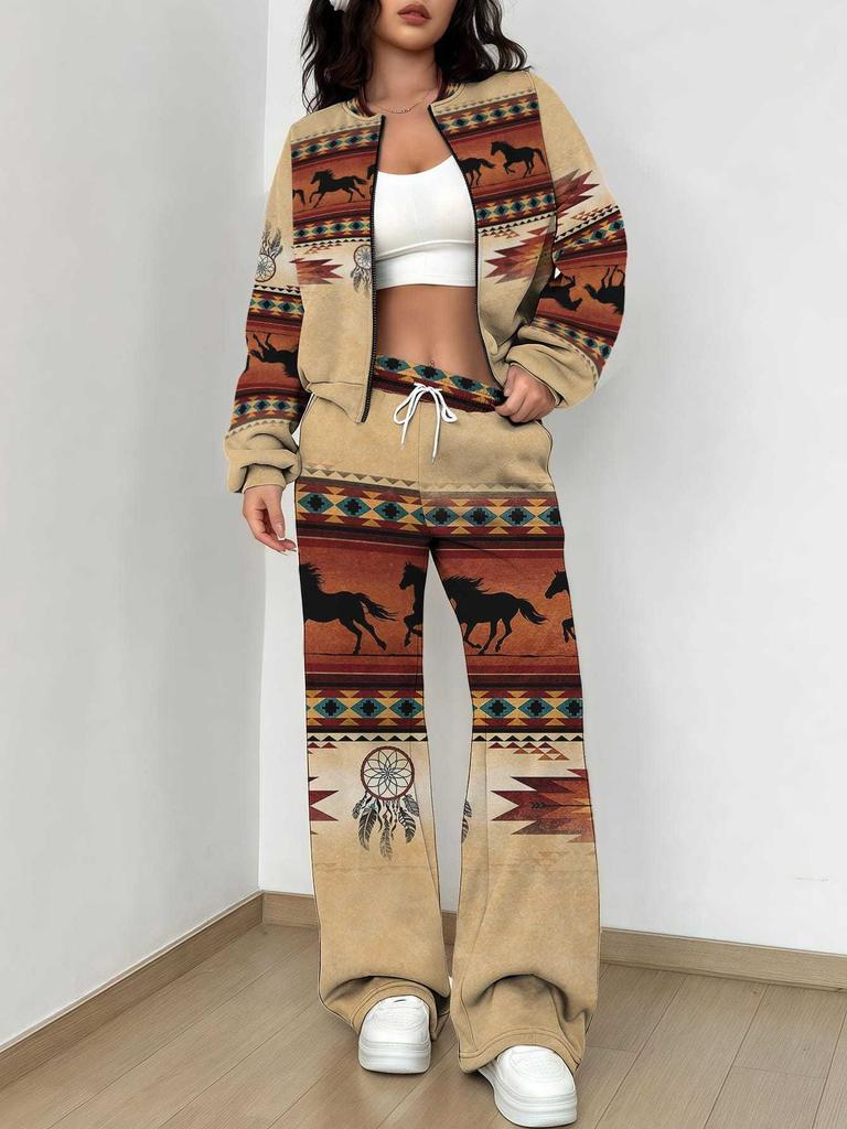 Ethnic Style Printing 1116 New Autumn and Winter New European Beautiful Woman Suit