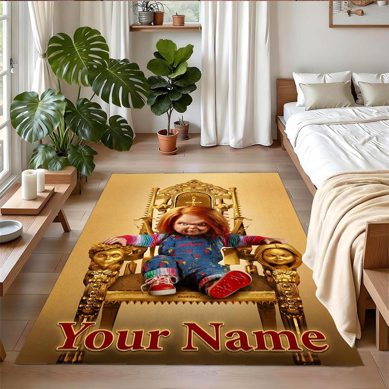 Tappeto in Velluto di Cristallo Testo Nome Personalizzato, Morbido Tappetino Antiscivolo Decorazione per la Casa Gioco per Bambini Chucky Tiffany