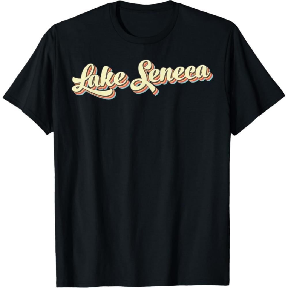 Футболка с изображением озера Сенека Ретро-арт Бейсбольный шрифт Винтажная футболка XXXXXL чёрный