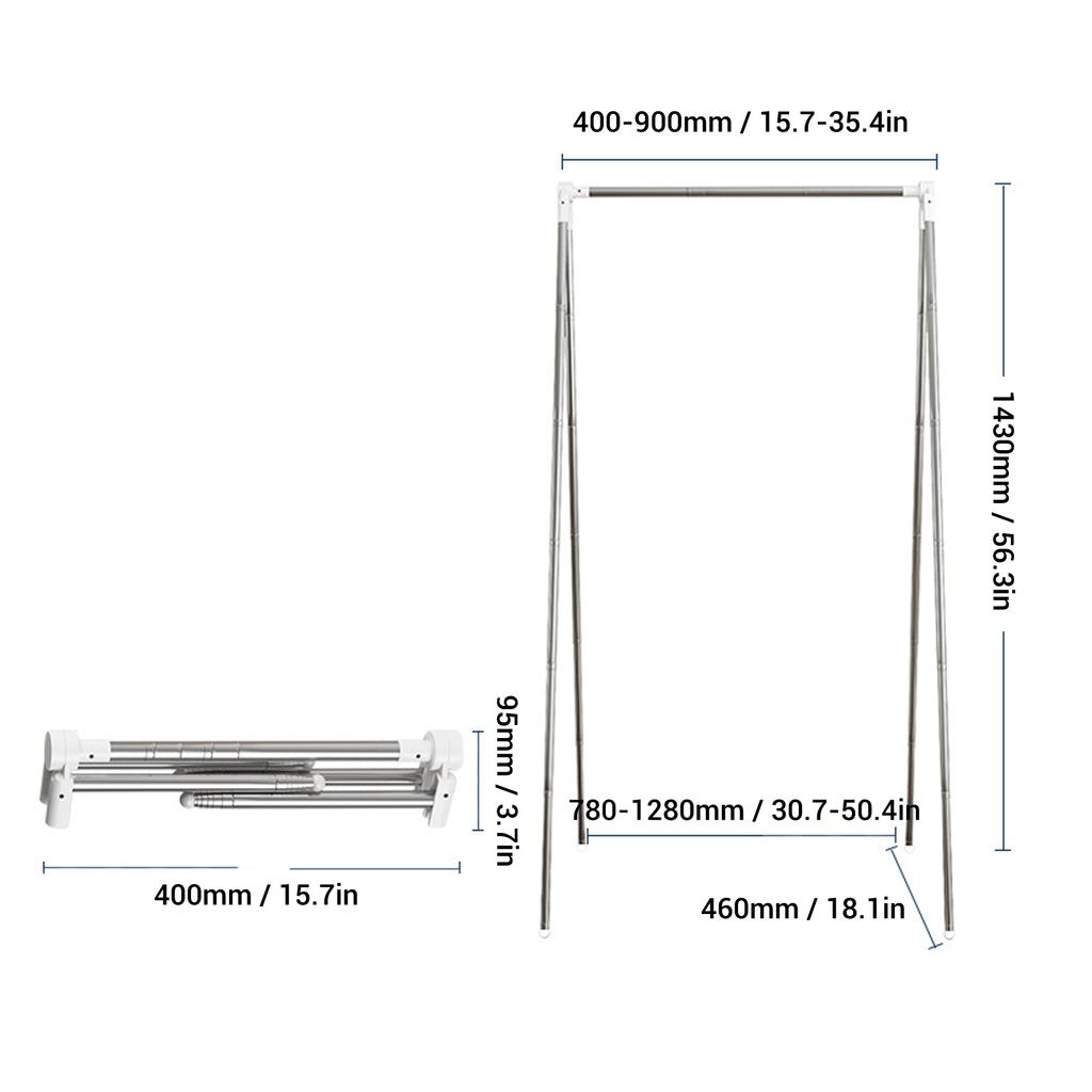 Přenosný cestovní stojan na oblečení Skládací stojan na oblečení pro cestování Kempování Vnitřní Venkovní Zatahovací stojan na oblečení Nerezová ocel