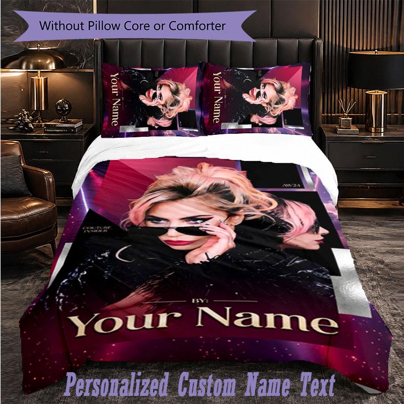 Personalized 3Pcs Bedding SetLady Gaga Custom Text Duvet Cover Pillowcase Set Bedroom Gift