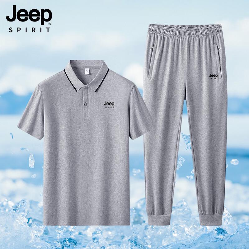 JEEP SPIRIT Men s Summer Breathable Casual Sport Two-Piece Set 3XL