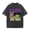 Japanese Anime Serial Experiments Lain Vintage Washed T Shirt Manga Iwakura Girl Sci Fi T-shirts Men 100% Cotton Casual T Shirt