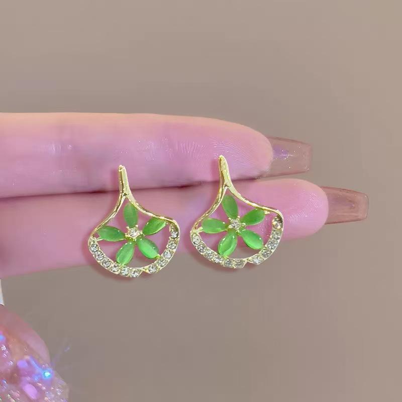 Diamond-set Love Opal Stud Earrings Design High-end Summer Earrings Niche Light Luxury High-end Versatile Earrings Jewelry