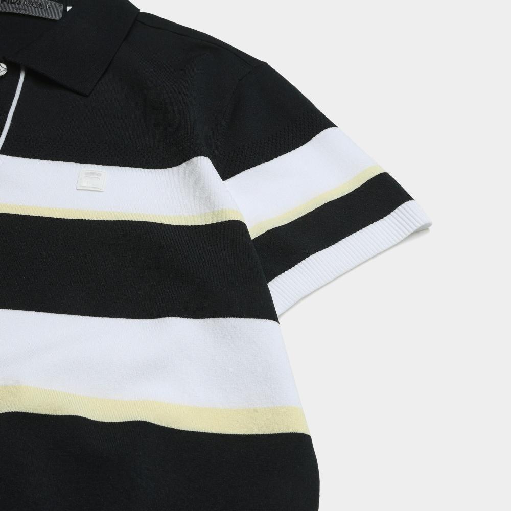 Fila Golf Series Simple Stripe Classic Sports Casual Golf Versatile Comfortable Woven Short Sleeve Polo Shirt Women Tops Legendary-Blue A11W625404FNV