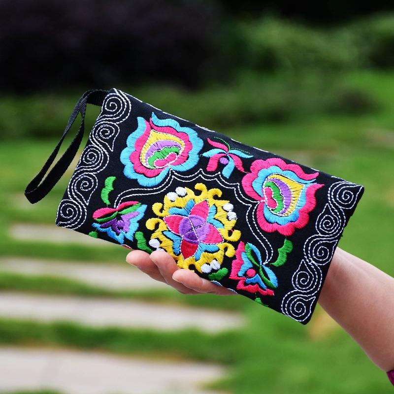 

Этническая вышивка Клатч Сумка Кошелек Женский Винтажный Вышитый Сумки для Мобильного Телефона Сумки на Запястье Кошелек для Девочек Подарок чёрный