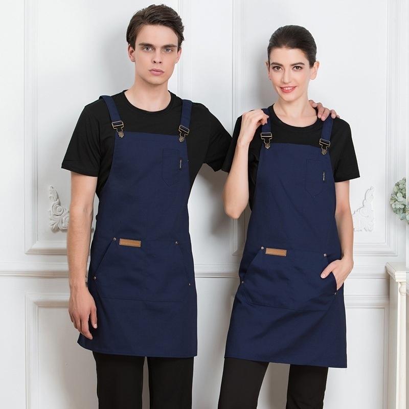 1Pc Cooking Bib Apron with Pockets Chef Cook Kitchen Apron for Men Women