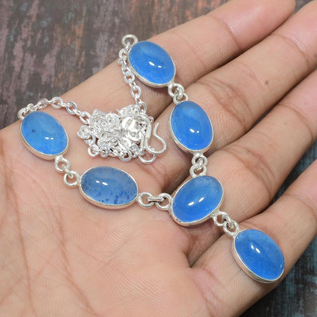 Charming Blue Chalcedony Gemstone Handmade  925 Sterling Silver Jewelry Necklace