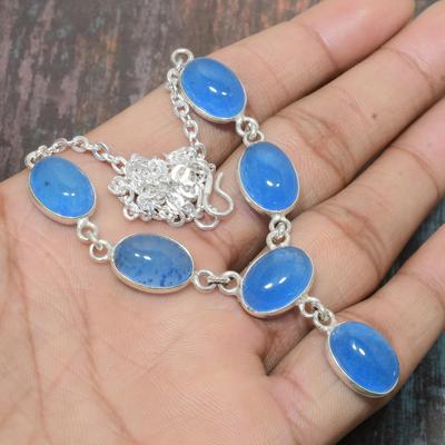 Charmante Blauwe Chalcedoon Edelsteen Handgemaakt 925 Sterling Zilveren Sieraden Ketting