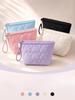 Heart Quilted Makeup Bag, Soft Cosmetic Pouch with Wrist Strap, Portable Travel Toiletry Bag for Women