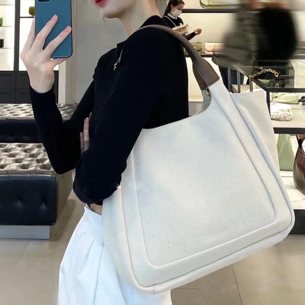Korean Solid Color Simple Tote Bag Women Patchwork Canvas Large Capacity Handbag Ladies Commute Versatile Shoulder Underarm Bags