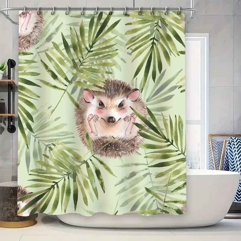 

Eco-Friendly Waterproof Shower Curtain With Hedgehog Design For Bathroom Decoration 180X240Cm Green Leaves Print Decorative Bath W60H190(CM)-1 Pcs