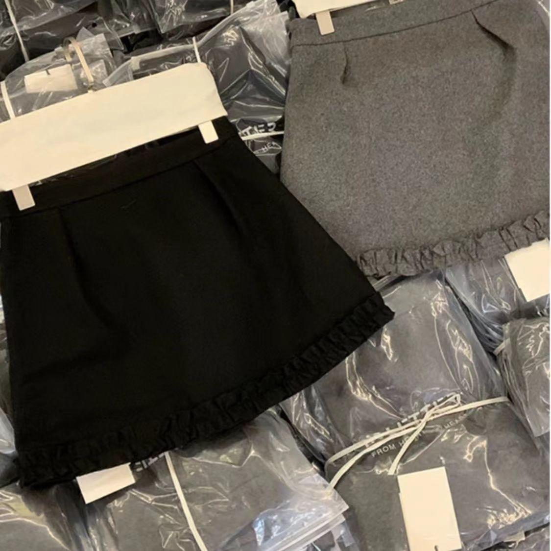 

Мини-юбка из серого твида с высокой талией, маленького размера и размера плюс, с кружевом, дизайн в стиле бутон, осень/зима 2024 M (97-108 jin)