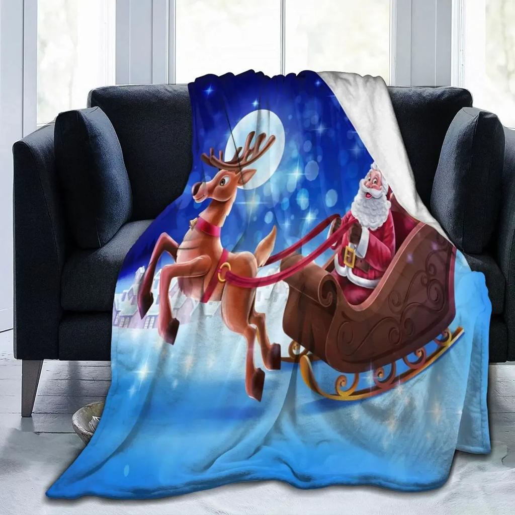 3D Print Merry Christmas Blanket Sofa Cover Throw Santa Claus Xmas New Year Blanket Fleece Warm Bed Blankets for Bedroom Couch