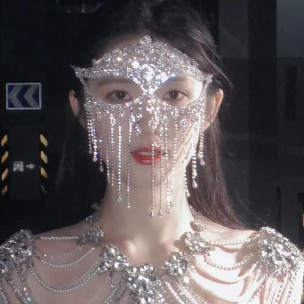 Retro Face Chain Luxury Veil Mask Bohemian Style Tassel Mask for Women