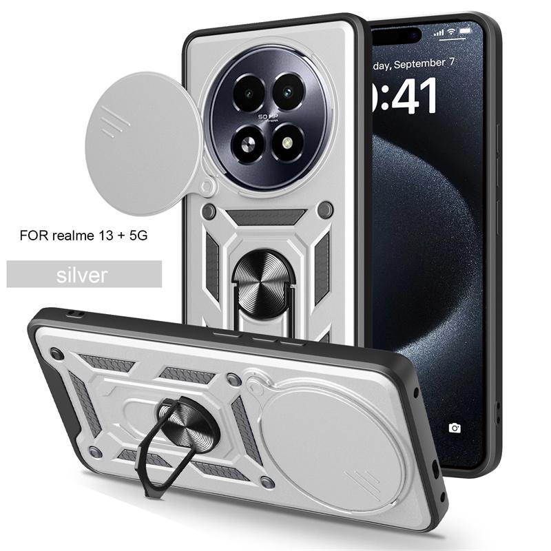 For Realme 13+ 5G Case Slide Lens Camera Armor Phone Cases For OPPO Realme 13 Plus 5G RMX5002 Magnetic Ring Holder Back Cover