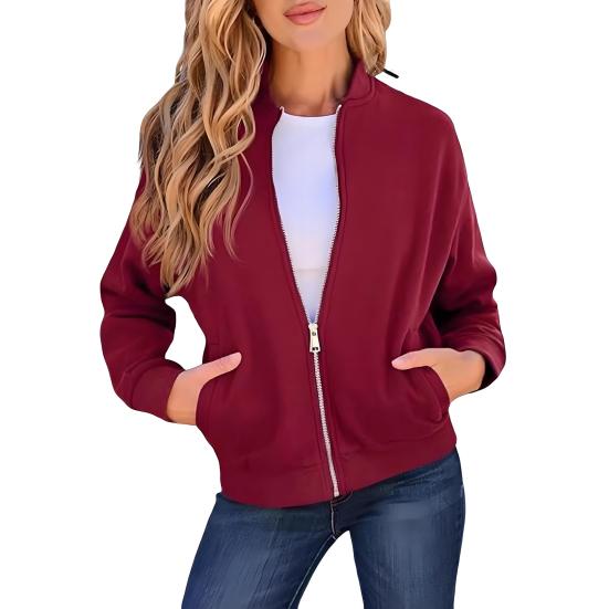 Women's Full Zip Up Jacket Spring Fall Long Sleeve Short Sweatshirt Casual Loose Outwear with Pockets